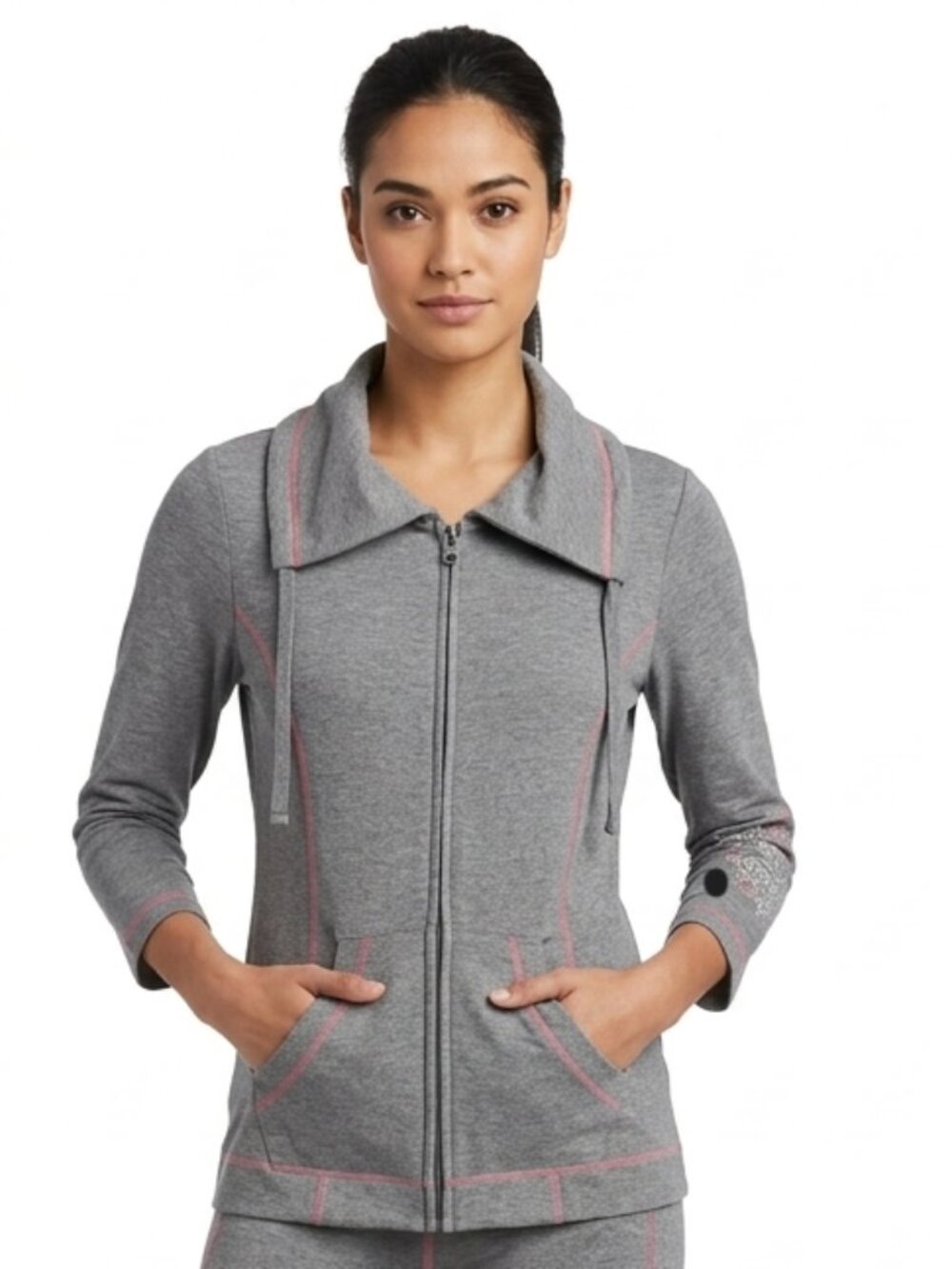TEK GEAR BRAND Women's Grey & Pink Zip Jacket with Pockets - Size S